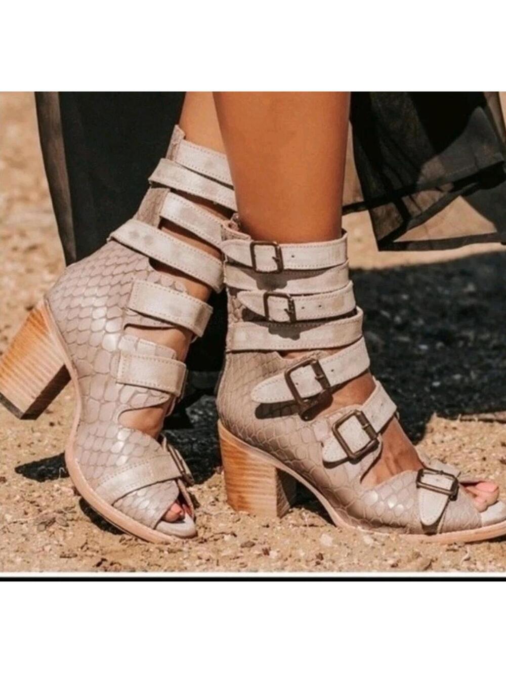 Free Bird Bond Sandals White Gladiator Heel Sz 6 Taupe Croco